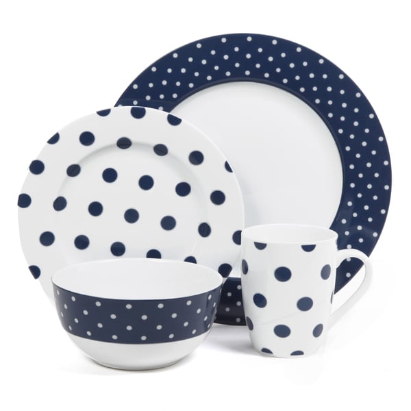 Isaac Mizrahi Dot Luxe Navy Blue 16-piece Dinnerware Set - 16049004 ...