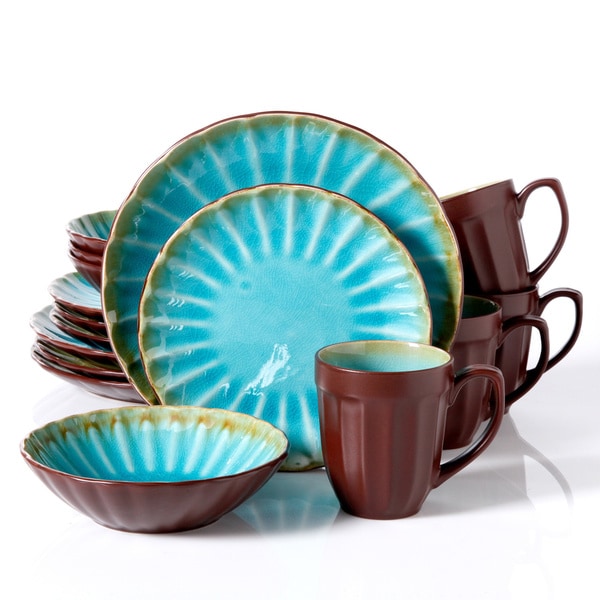 Gibson Elite Sillano Crackle Reactive Glaze Turquoise 16 piece