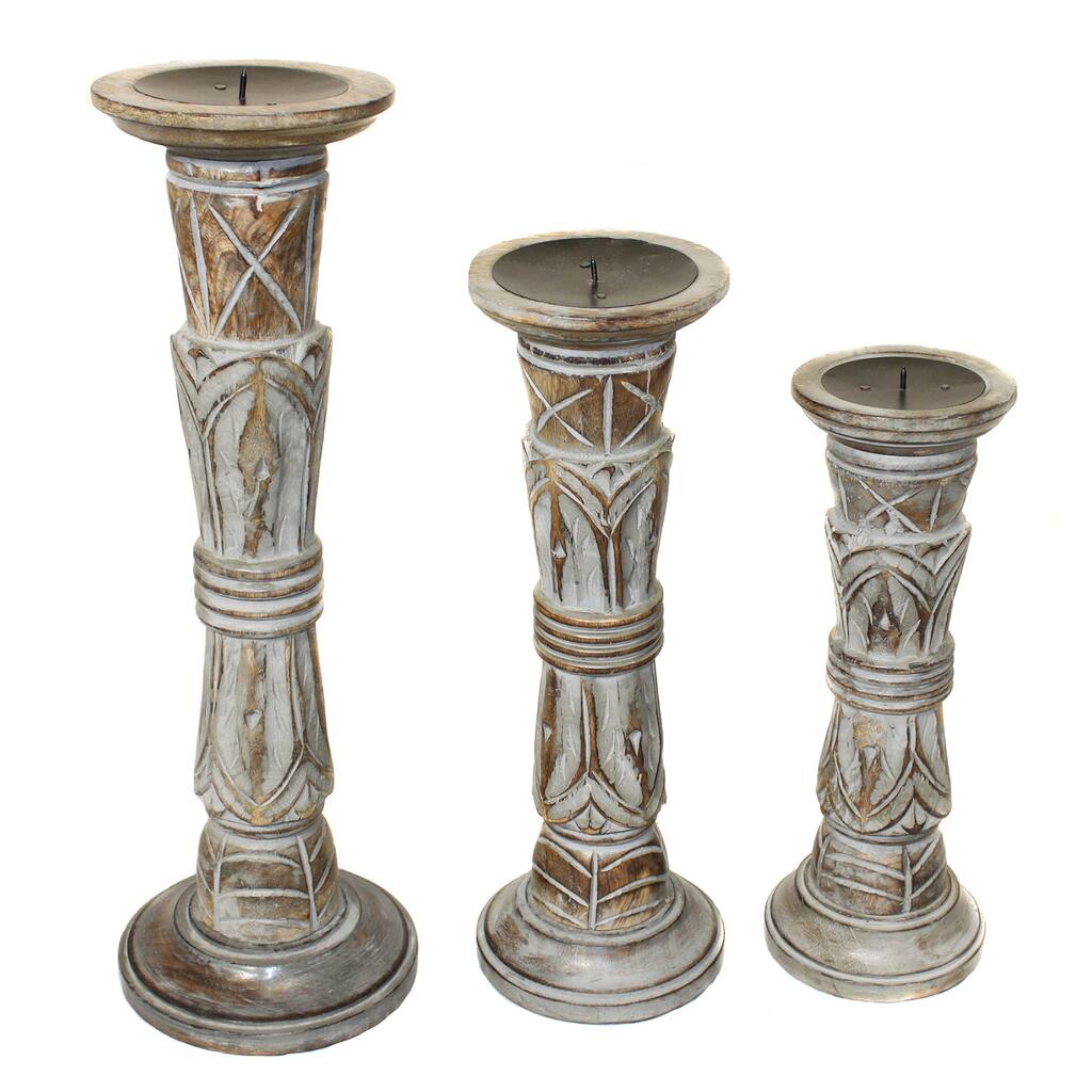 Pompei Ash Hand-crafted Distressed Wood Pillar Candle Holders (Set of 3)