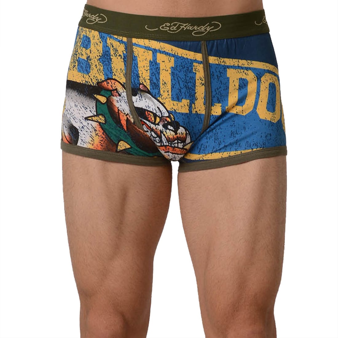 Ed Hardy Mens Lets Go Bulldogs Army Green Vintage Trunks