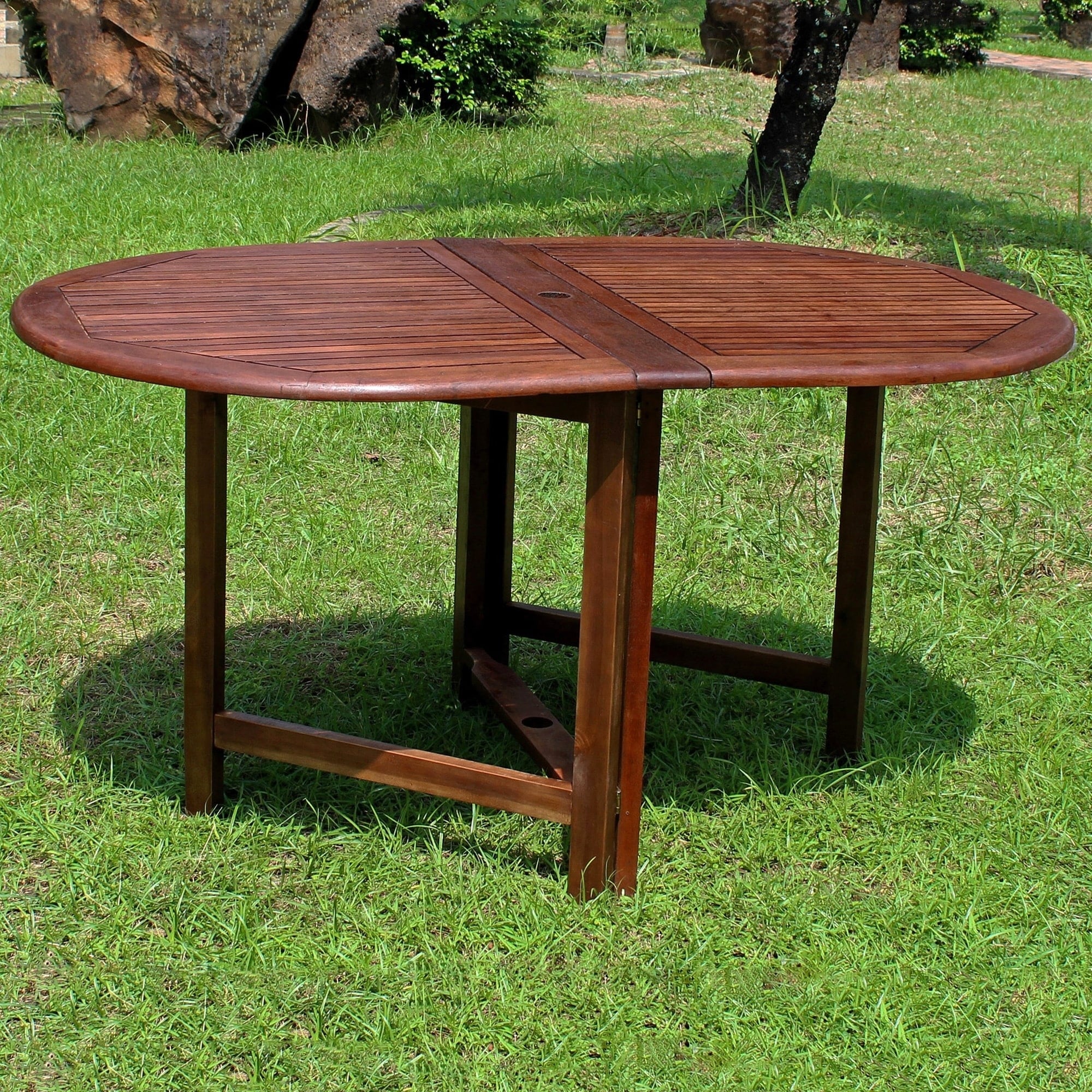 International Caravan Miami Acacia Hardwood Oval Outdoor Folding Gate Leg Dining Table