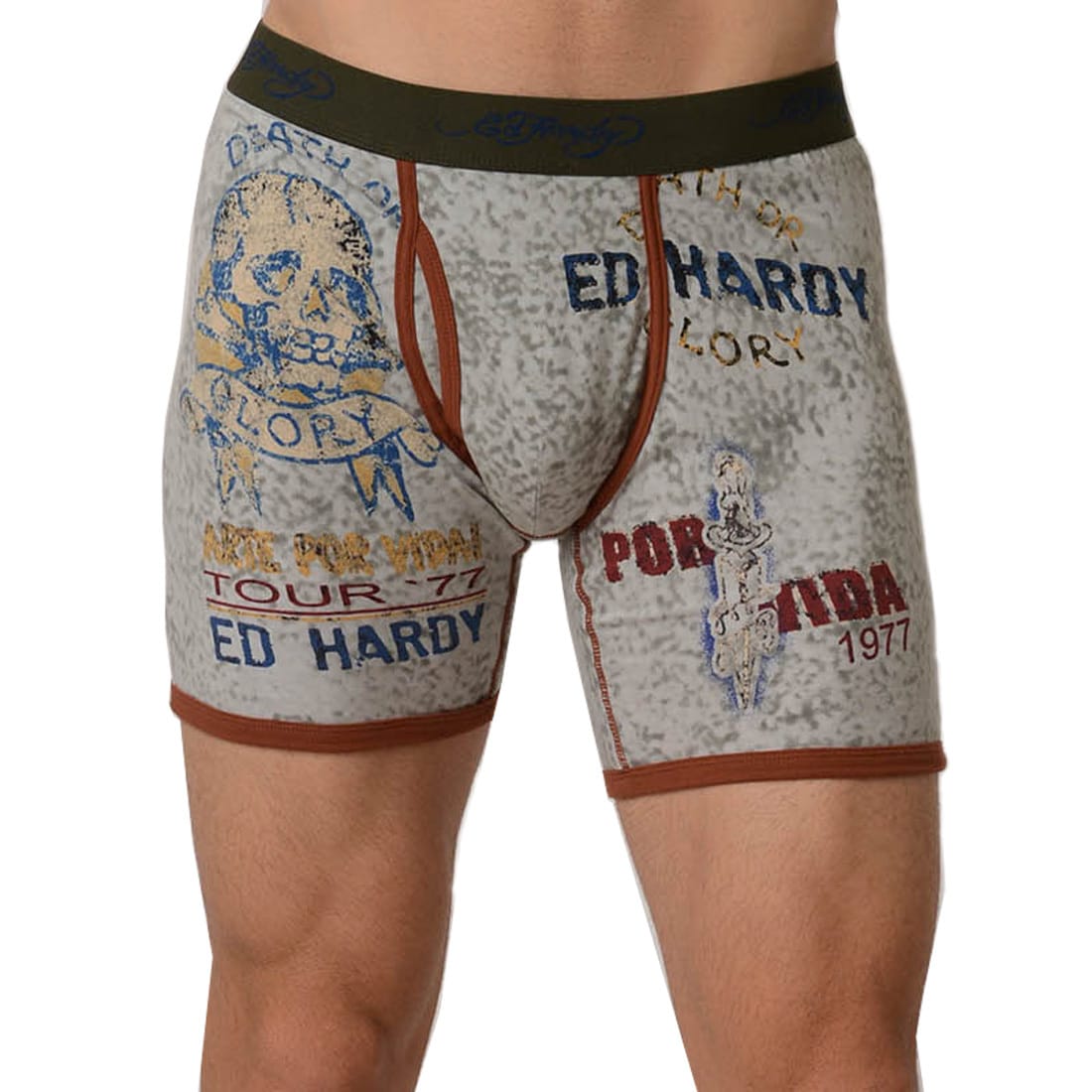 Ed Hardy Mens Glory Por Vida Heather Grey Premium Boxer Briefs