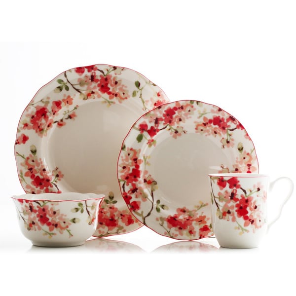 222 Fifth Cherry Blossom 16 piece Porcelain Dinnerware Set 222 Fifth Casual Dinnerware