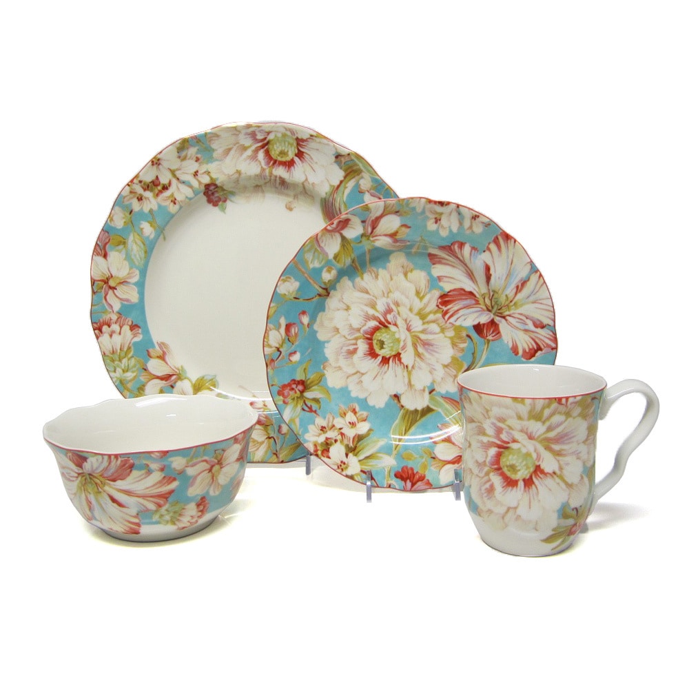 222 Fifth Marley Teal 16 piece Porcelain Dinnerware Set