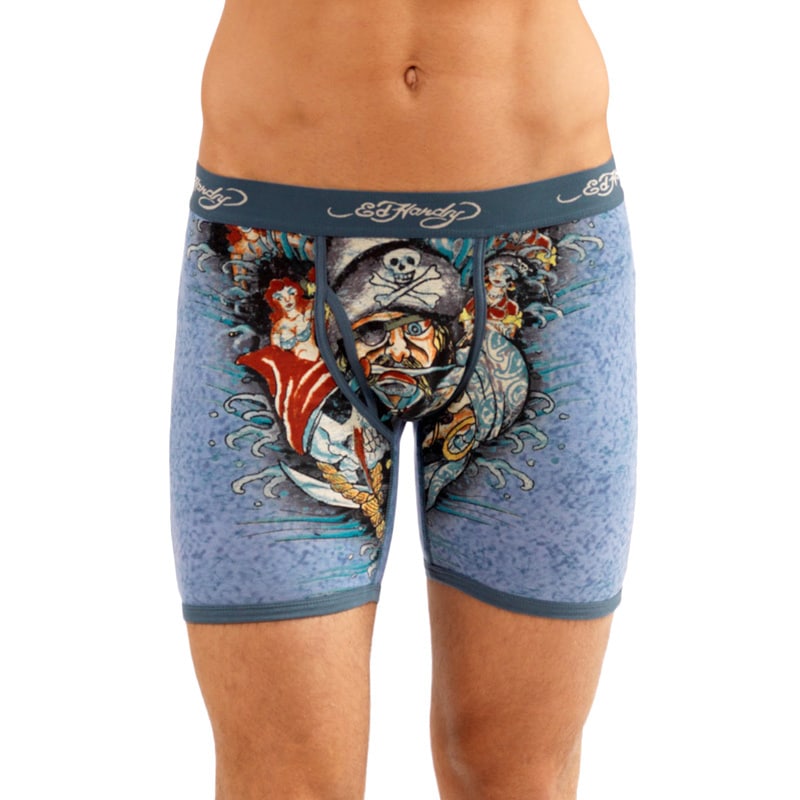 Ed Hardy Mens Pirates Unite Teal Premium Boxer Briefs