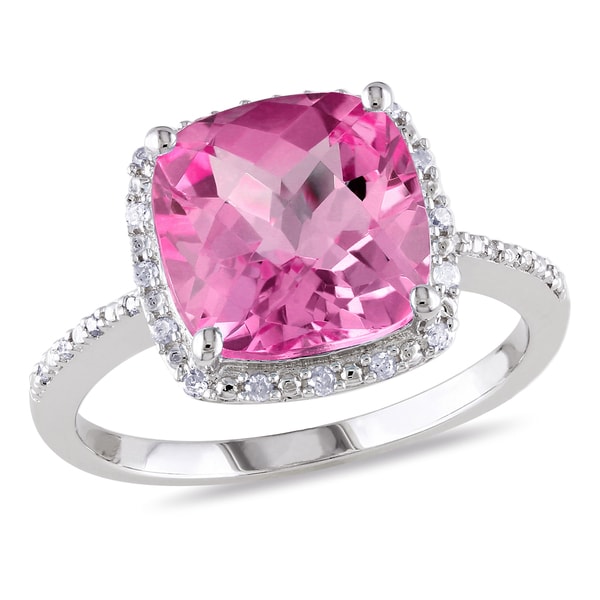 Shop Miadora Sterling Silver Cushion-cut Created Pink Sapphire and 1 ...