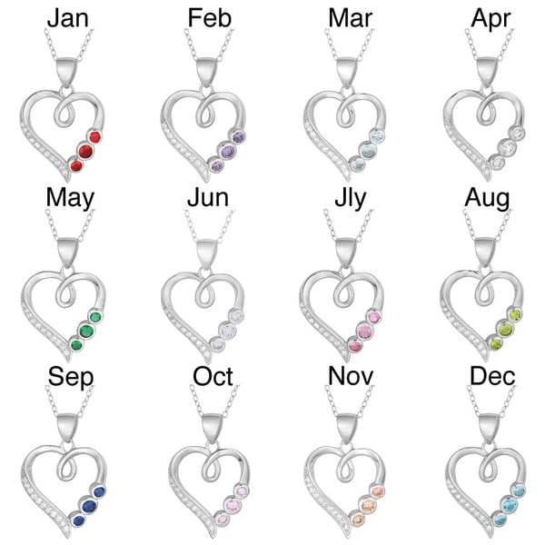 Fremada Rhodium-plated Silver Cubic Zirconia Three Birthstone Heart Necklace. Opens flyout.