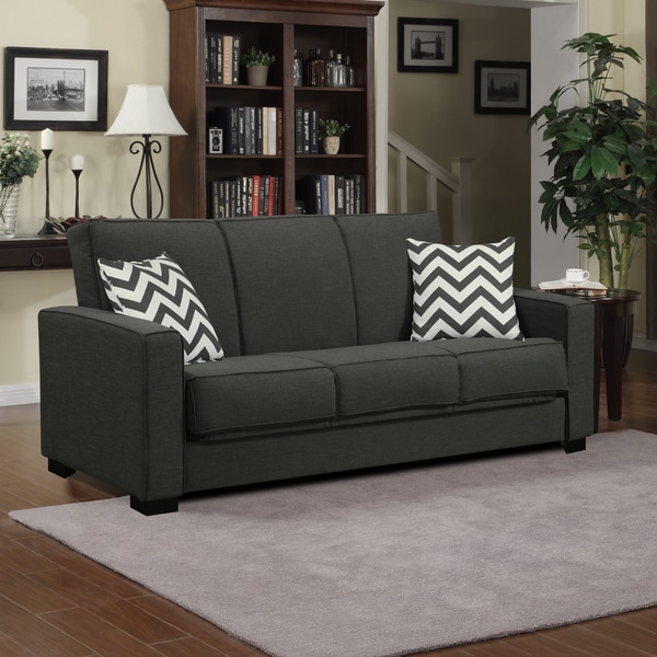 Handy Living Mali Convert-a-Couch Charcoal Gray Linen Futon Sofa Sleeper