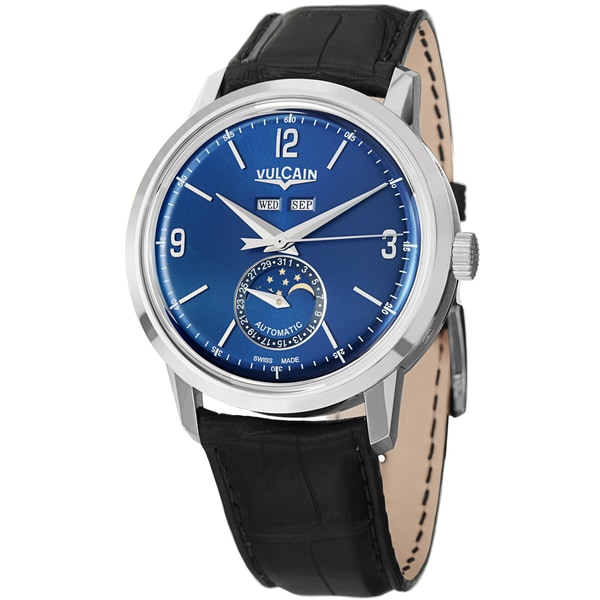 Vulcain Men's 580158.329L '50Presidents' Blue Dial Moon Phase Leather Strap Watch Vulcain Men's More Brands Watches