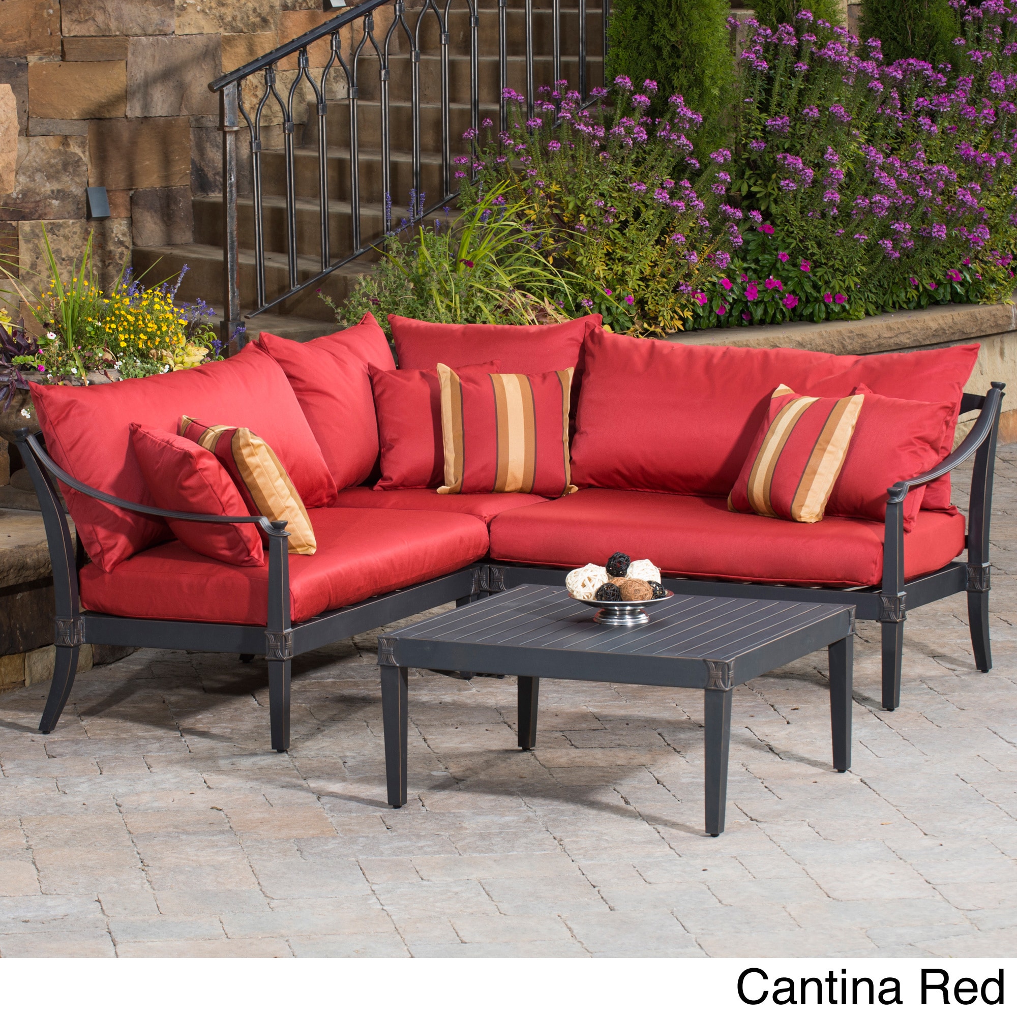 Rst Brands Astoria Aluminum 4 piece Outdoor Sectional And Conversation Table Set With Cushions Red Size 4 Piece Sets