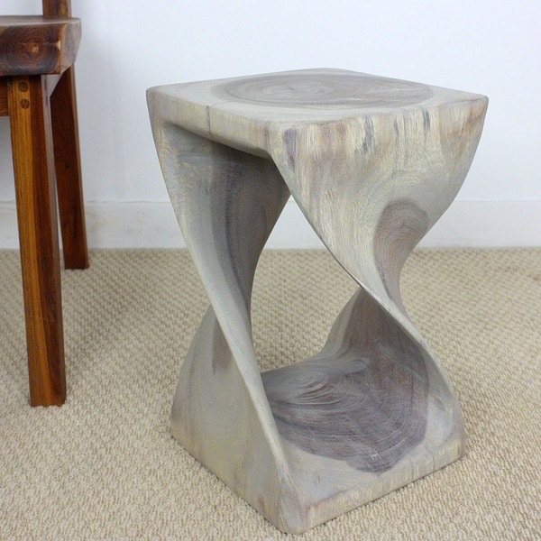 Handmade 16 inch Twist side Acacia Stool (Thailand)