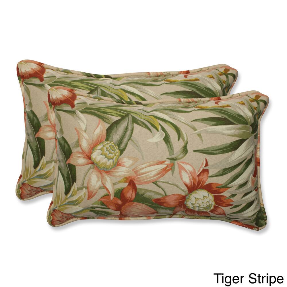 Outdoor Botanical Glow Tropical Rectangular Throw Pillow (Set of 2)