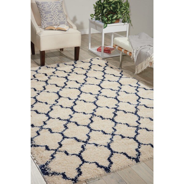 Nourison Amore Ivory/Blue Shag Area Rug - 7'10 x 10'10