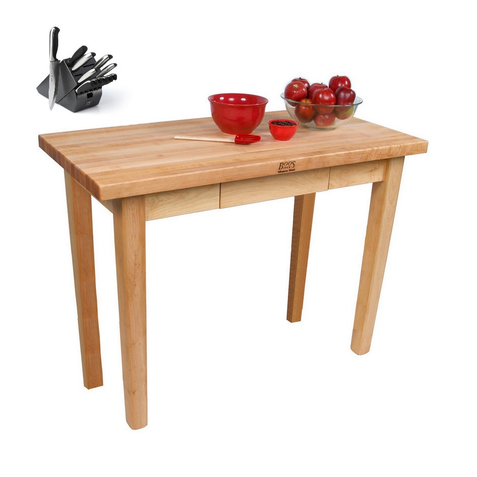 John Boos C02 Country Maple Butcher Block 48x24x35 Work Table With Cutting Board (NaturalDimensions 48 inches wide x 24 inches deep x 35 inches tallAssembly required YesCare Hand wash clean and dry, oil every 3 to 4 weeks for first few months and then 