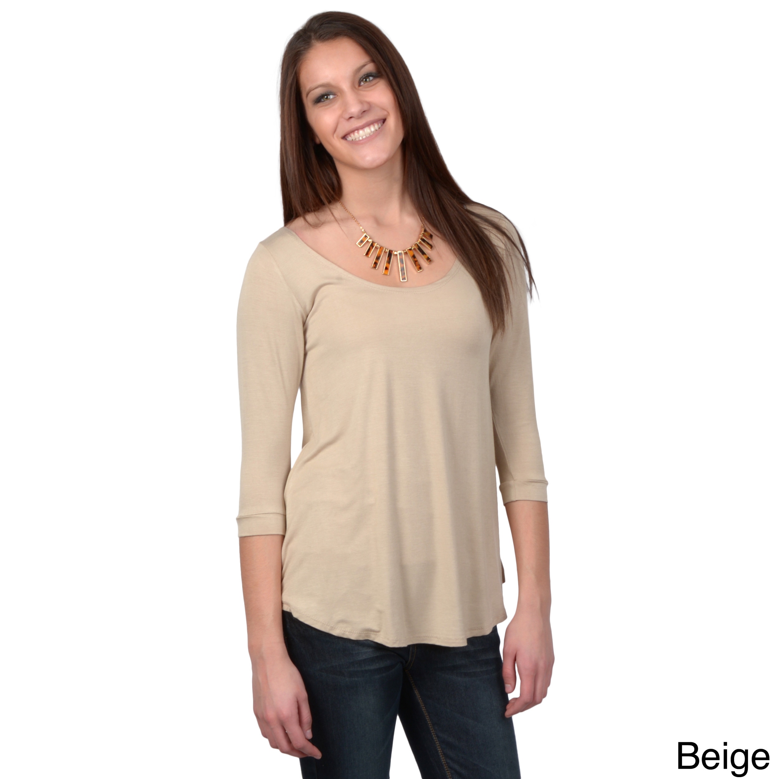 Journee Collection Womens Three quarter Sleeve Scoop Neck Top