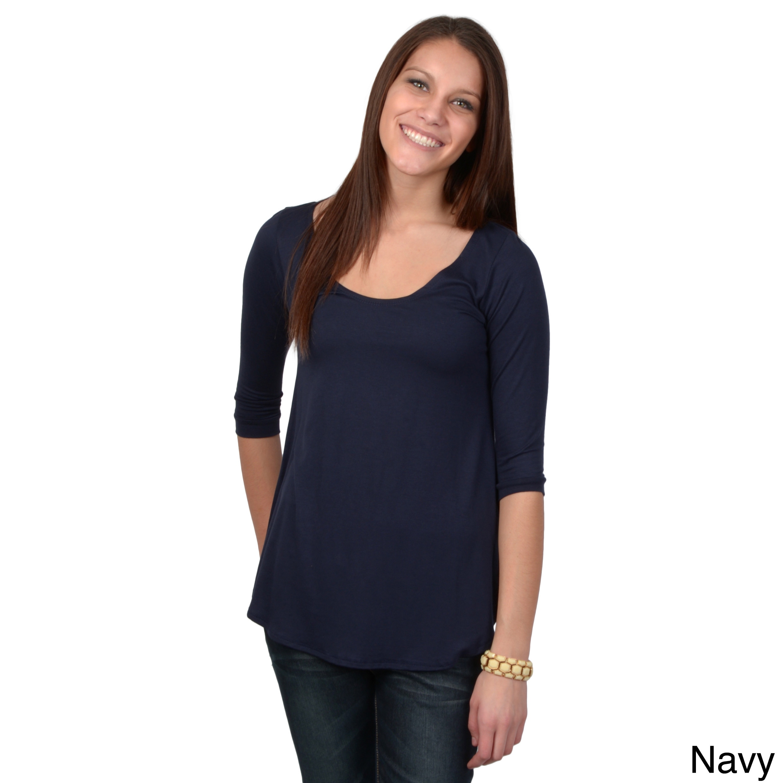 Journee Collection Womens Three quarter Sleeve Scoop Neck Top