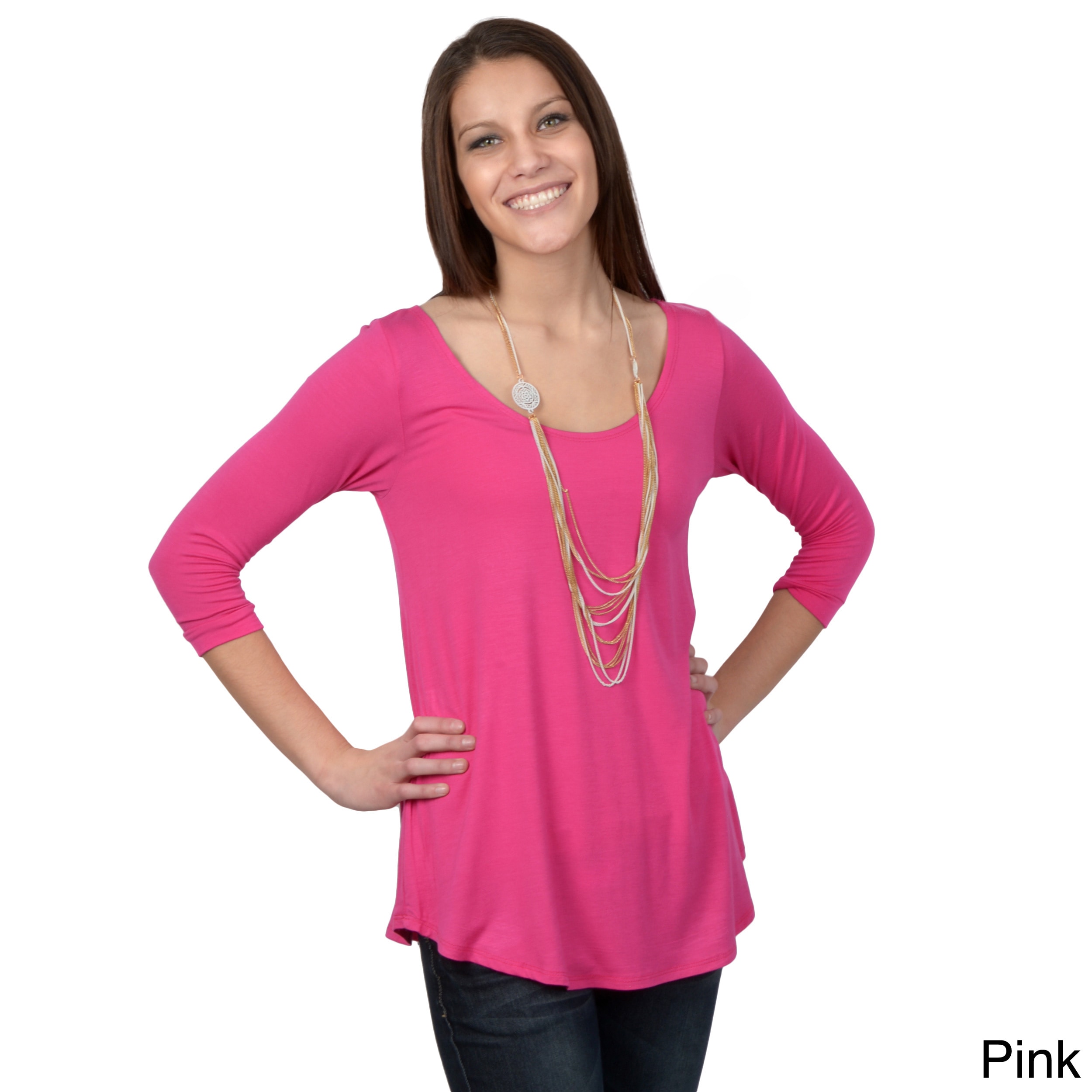 Journee Collection Womens Three quarter Sleeve Scoop Neck Top