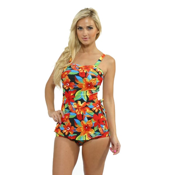 one piece swimsuit with attached sarong