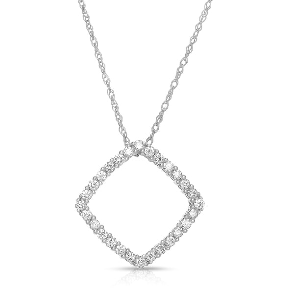 14k White Gold 1/2ct TDW Square Geometric Diamond Necklace (H I, I1 I2) Diamond Necklaces