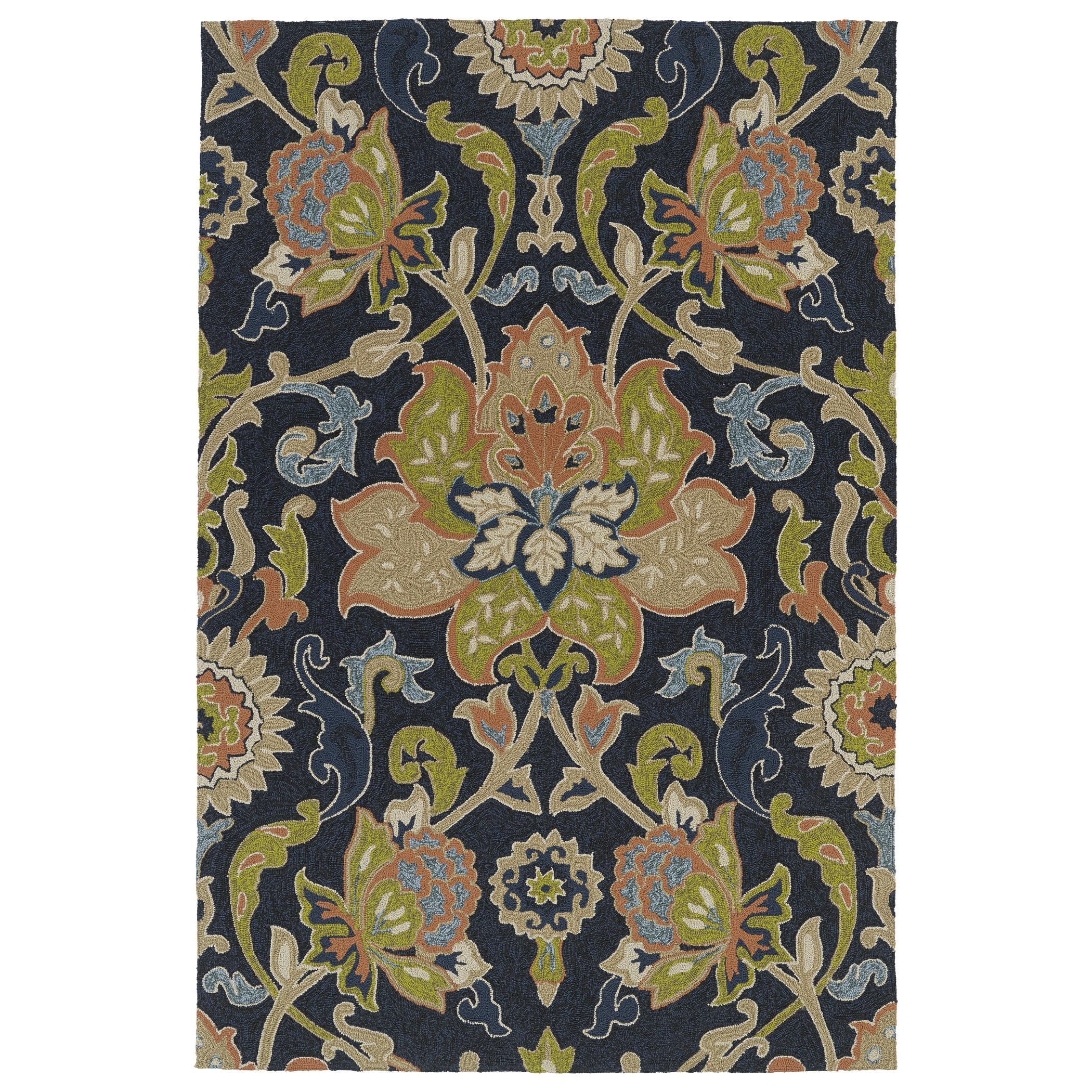 Indoor/ Outdoor Fiesta Navy Flower Rug (2 X 3)