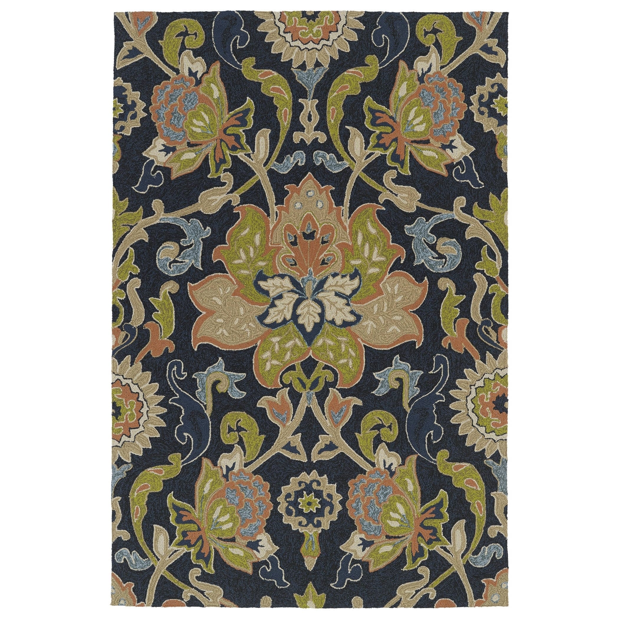 Indoor/ Outdoor Fiesta Navy Flower Rug (9 X 12)