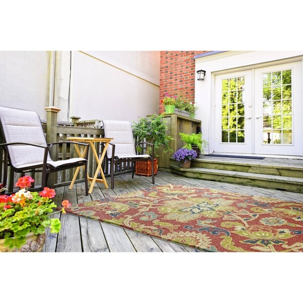 Indoor/ Outdoor Fiesta Red Flower Rug (7'6 x 9') - 7'6" x 9'