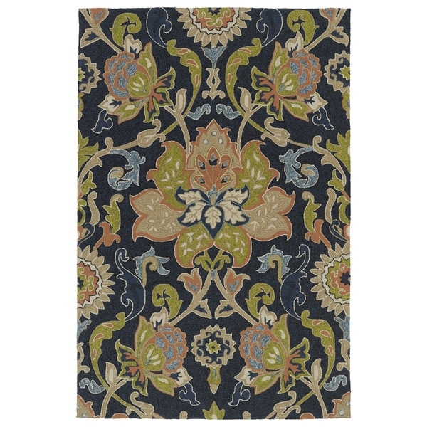 Indoor/ Outdoor Fiesta Navy Flower Rug - 7'6 x 9'