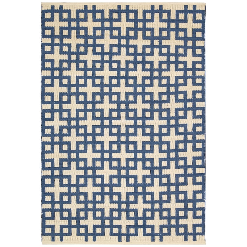 Nourison Maze MAZ01 Area Rug - 2'3" x 3'9" - Blue - Stripe/Geometric - Indoor/Handmade - Flatweave - Casual/Modern & Contemporary - 2' x 3' - Wool/Cotton - N/A