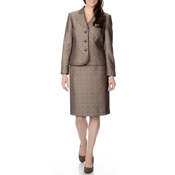 Danillo Women's Champagne and Brown Textured Skirt Suit Danillo Skirt Suits