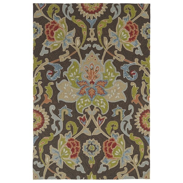 Indoor/ Outdoor Fiesta Brown Flower Rug - 5' x 7'6"