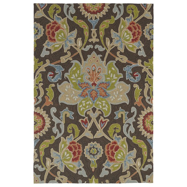 Indoor/ Outdoor Fiesta Brown Flower Rug (3' x 5') - 3' x 5'