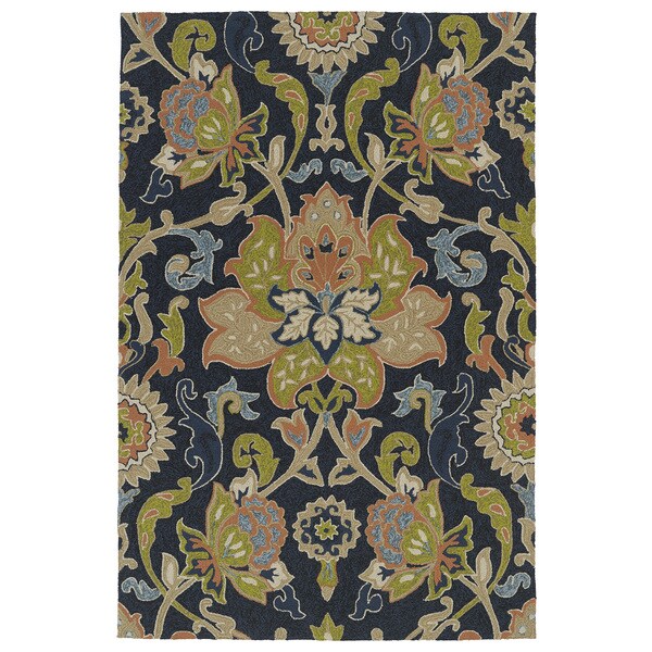 Indoor/ Outdoor Fiesta Navy Flower Rug (3' x 5') - 3' x 5'