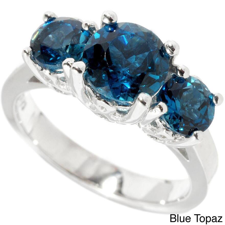Sterling Silver Blue Topaz, Rhodolite Garnet Three-stone Ring