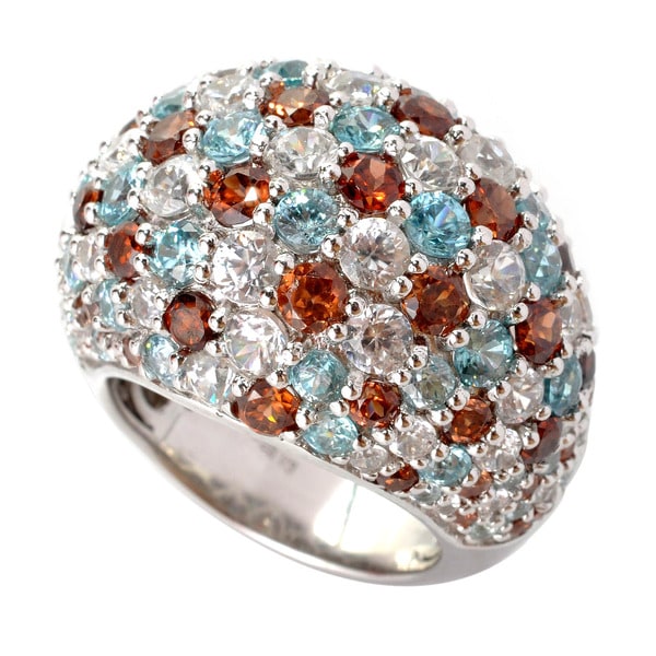 Sterling Silver Round cut Multi color Zircon Dome Ring