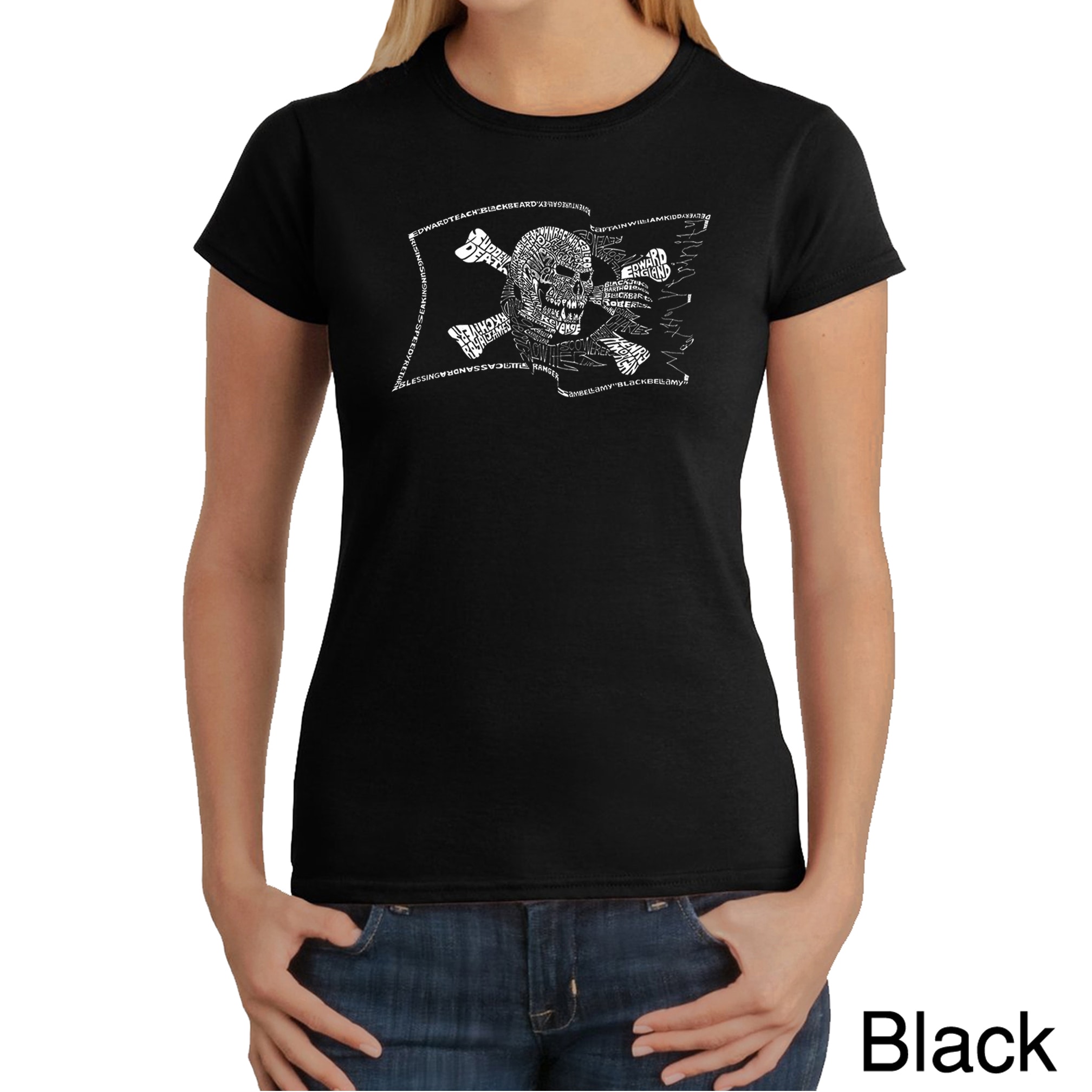 Los Angeles Pop Art Womens Pirate Flag T shirt (100 percent cotton Machine washableAll measurements are approximate and may vary by size. )