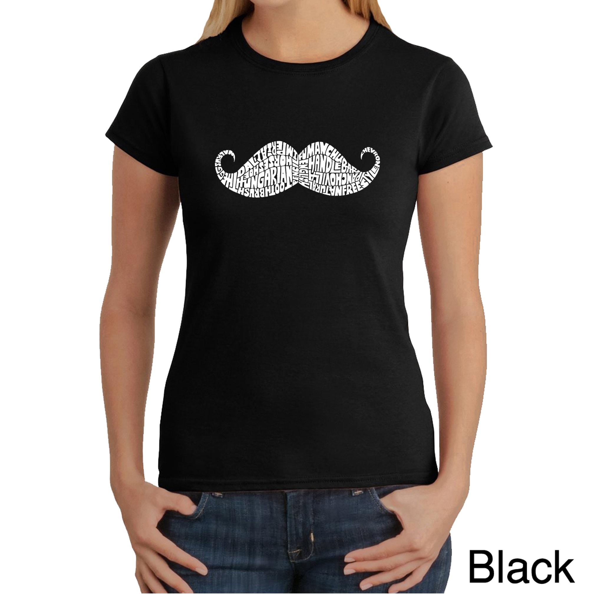 Los Angeles Pop Art Womens Mustache T shirt (100 percent cotton Machine washableAll measurements are approximate and may vary by size. )