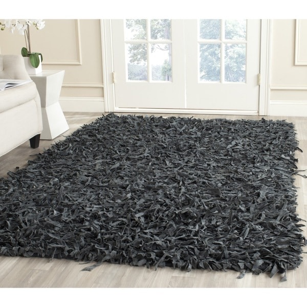 Safavieh Handmade Leather Shag Grey Leather Rug (5 x 8)