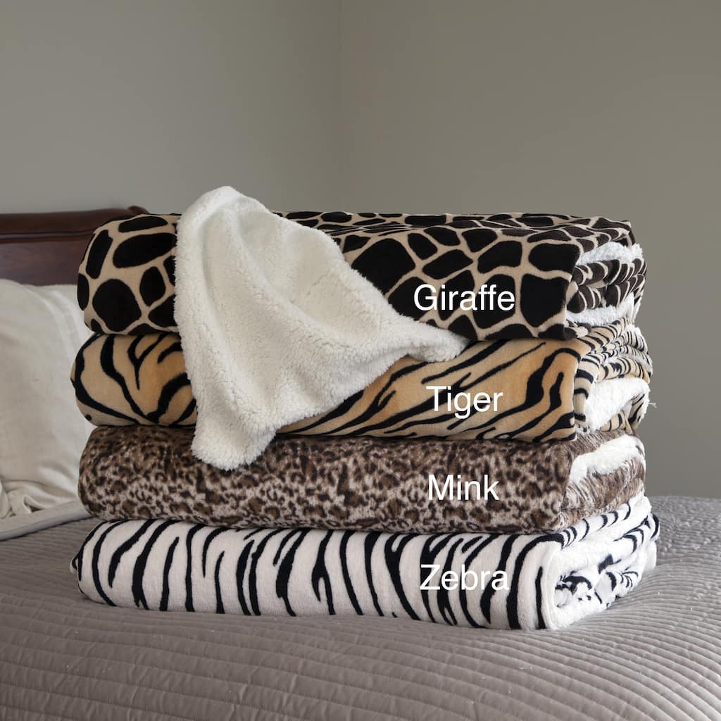 Windsor Home Soft Animal Print Blanket with Sherpa Backing