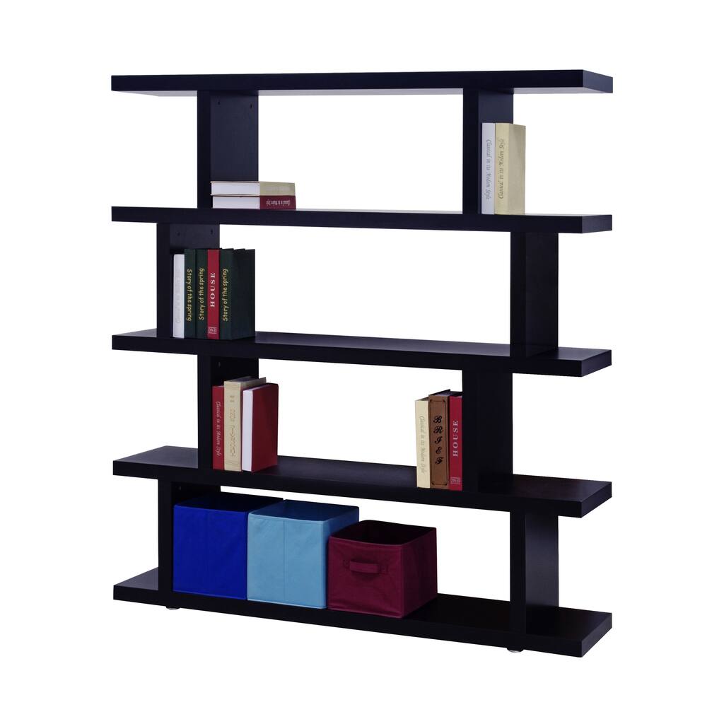 Contemporary Black Wood Wall Shelving Unit