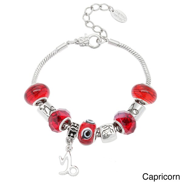 La Preciosa Silvertone Multi-colored Glass Beads Horoscope Charm Bracelet. Opens flyout.