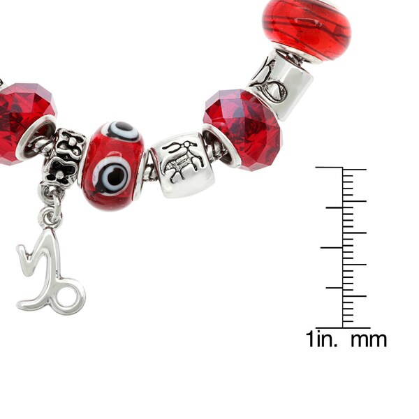 La Preciosa Silvertone Multi-colored Glass Beads Horoscope Charm Bracelet