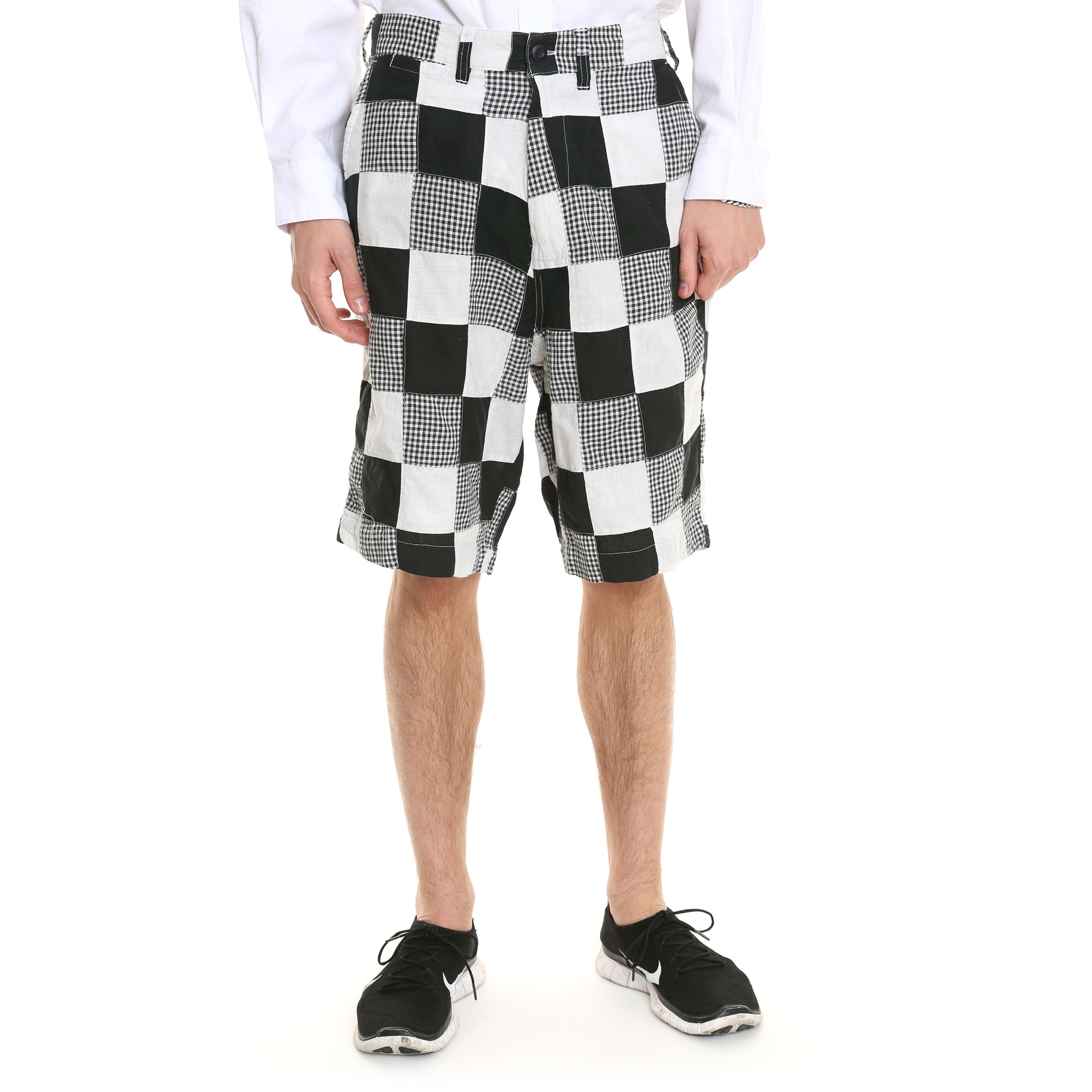 Mens Black And White Gingham Patchwork Shorts