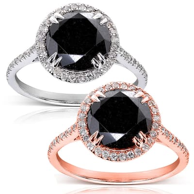 Annello by Kobelli 14k Gold 3 7/8ct TDW Black and White Diamond Halo Ring