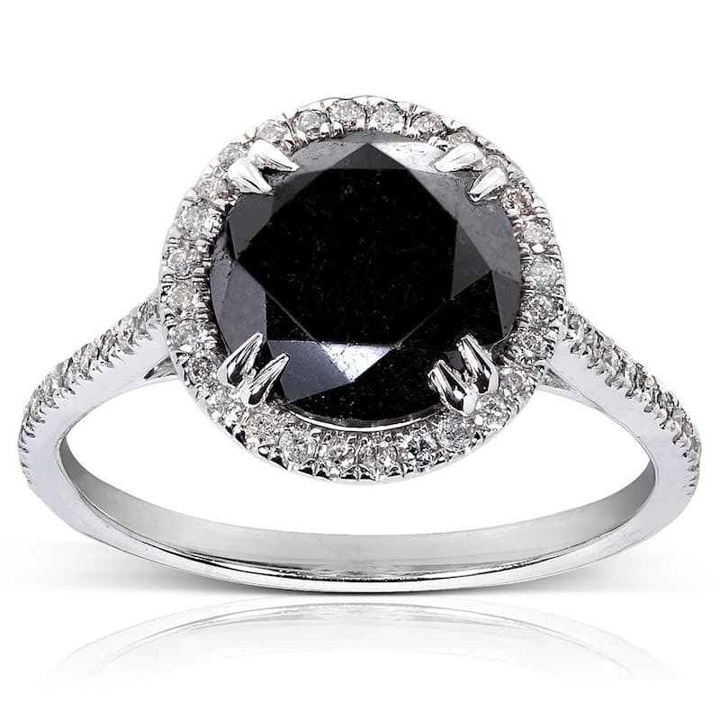 Annello by Kobelli 14k Gold 3 7/8ct TDW Black and White Diamond Halo Ring - 4 - White