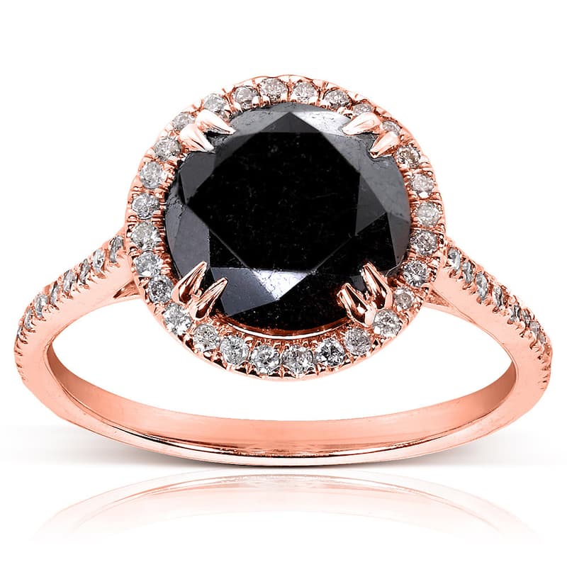 Annello by Kobelli 14k Gold 3 7/8ct TDW Black and White Diamond Halo Ring - 4 - Rose