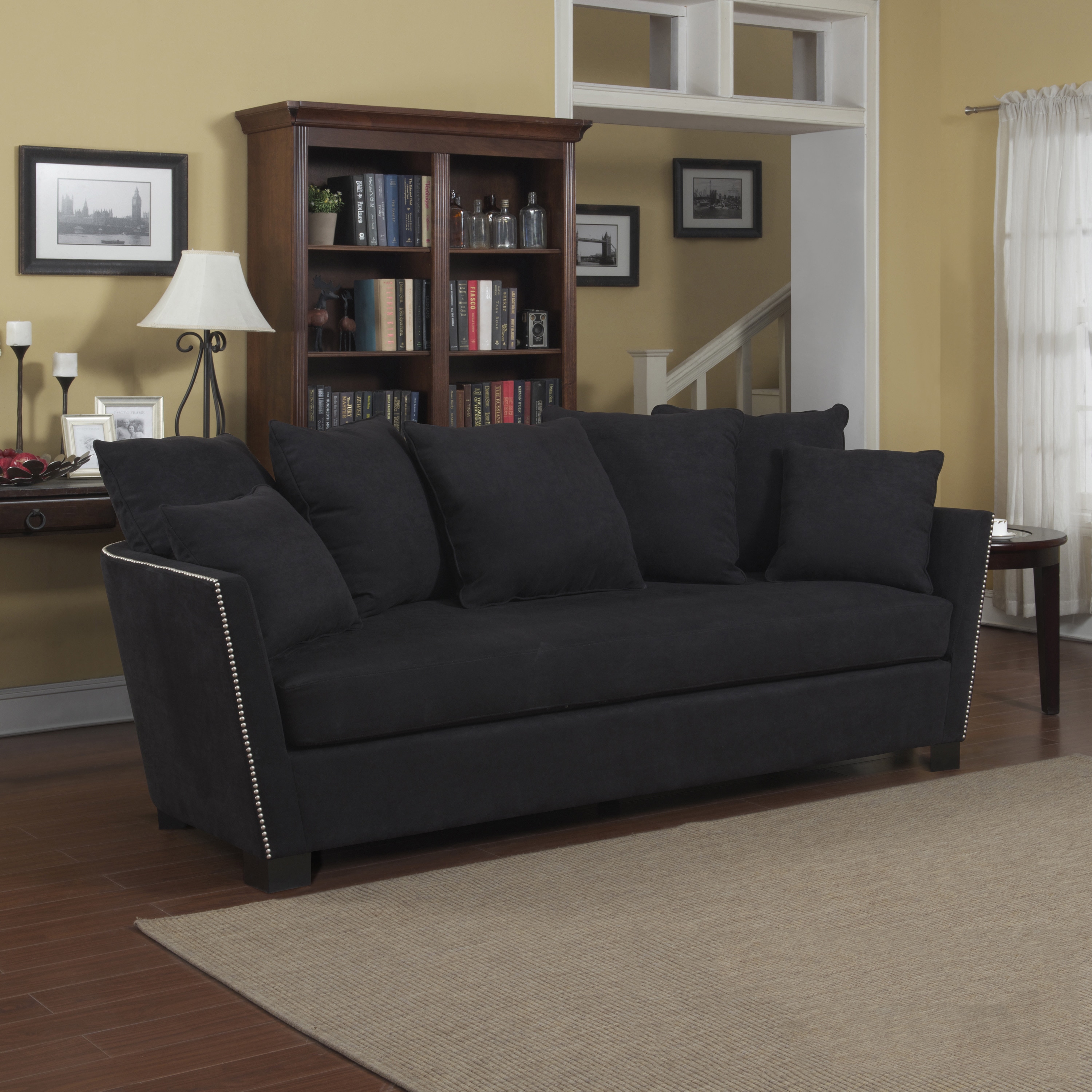 Portfolio Lucie Black Microfiber Flared Arm Sofa