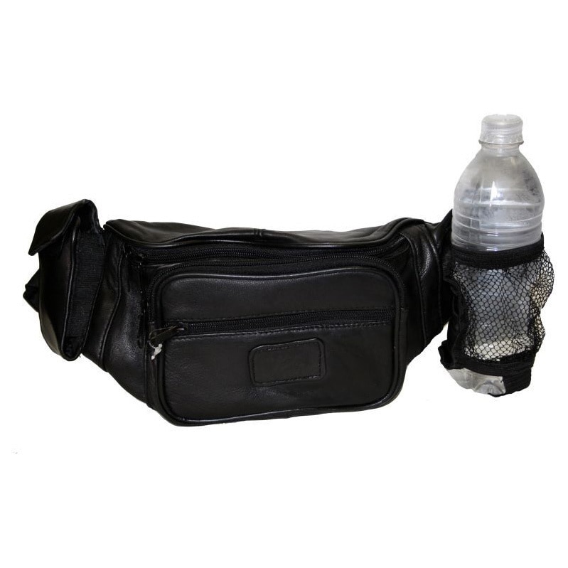 Hollywood Tag Black Leather Bottle holder Fanny Pack