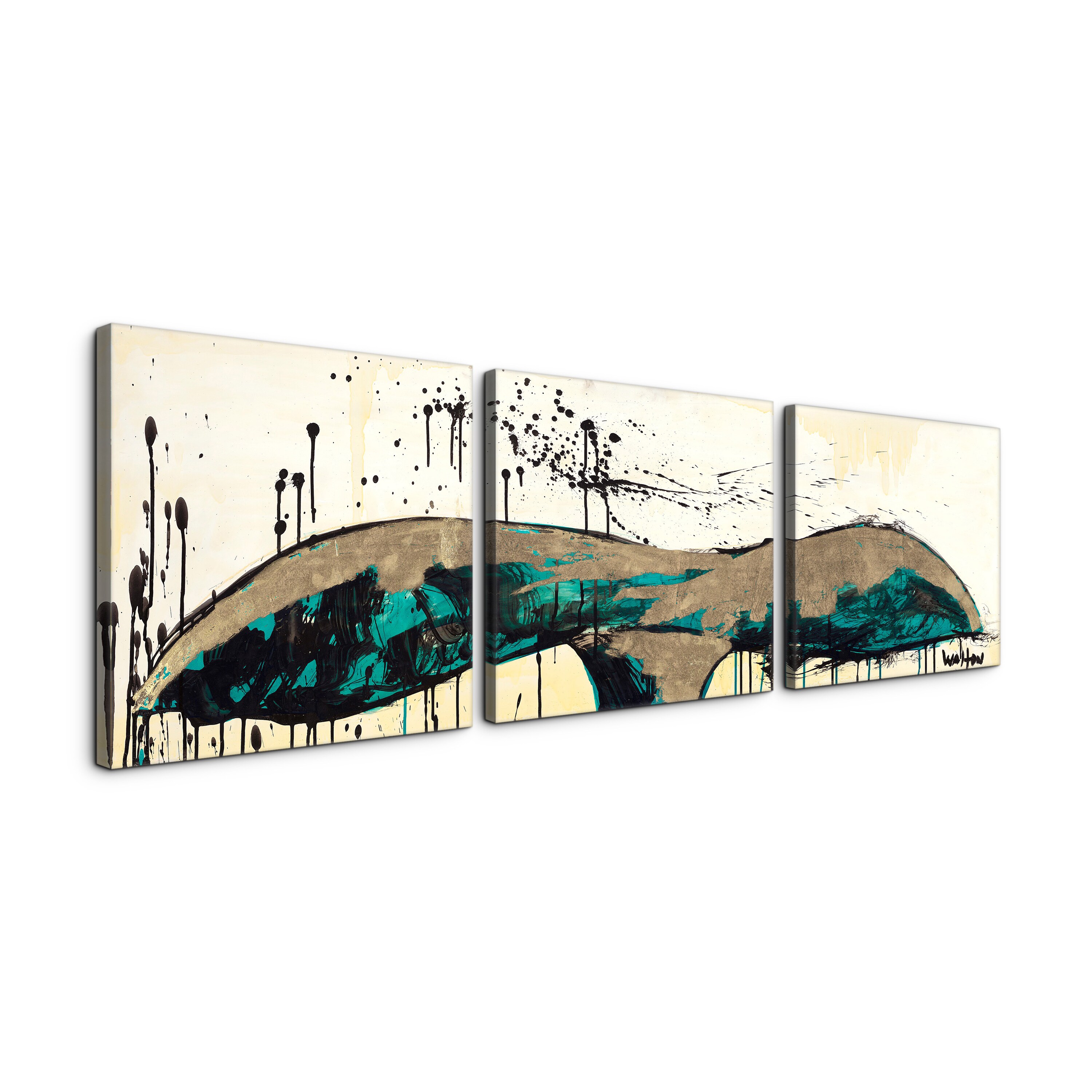 TJ Walton 'Whale Tail Aqua' 24x72-inch Triptych Canvas Art Print
