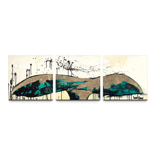 TJ Walton 'Whale Tail Aqua' 24x72-inch Triptych Canvas Art Print