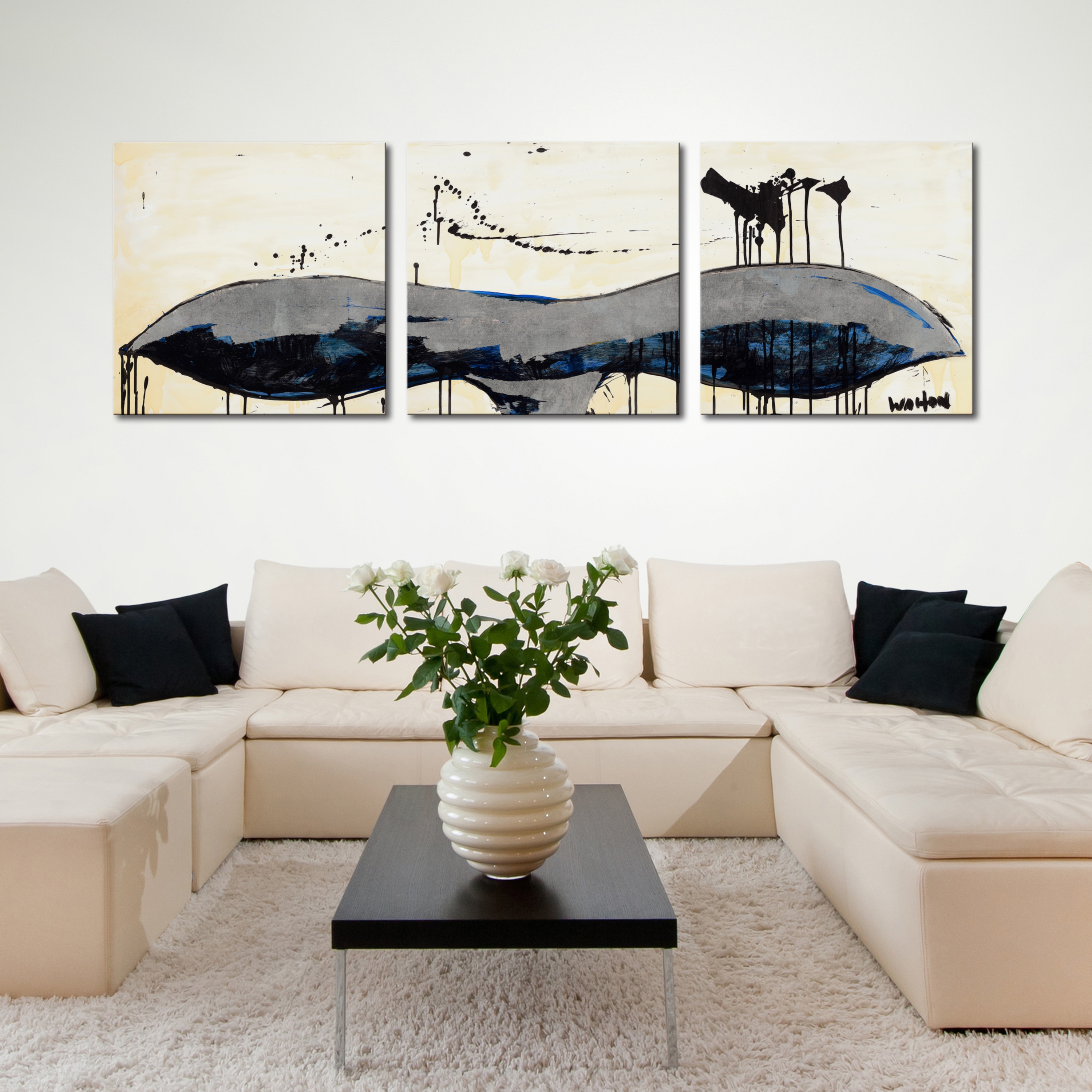 TJ Walton 'Whale Tail Blue' 24x72-inch Triptych Canvas Art Print